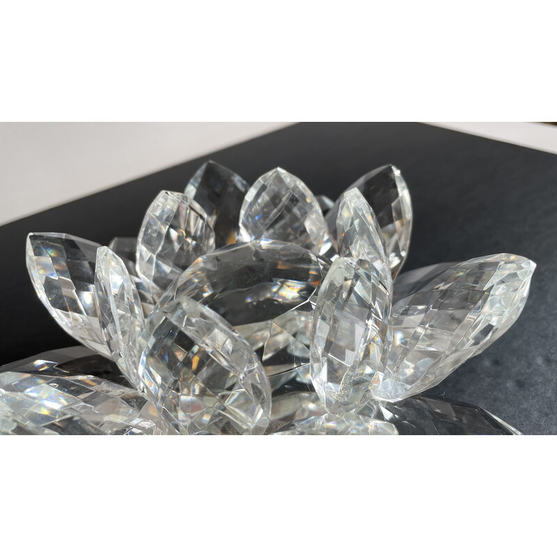 Vintage carved crystal lotus flower paperweight