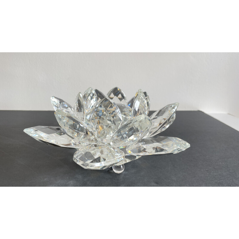 Vintage carved crystal lotus flower paperweight