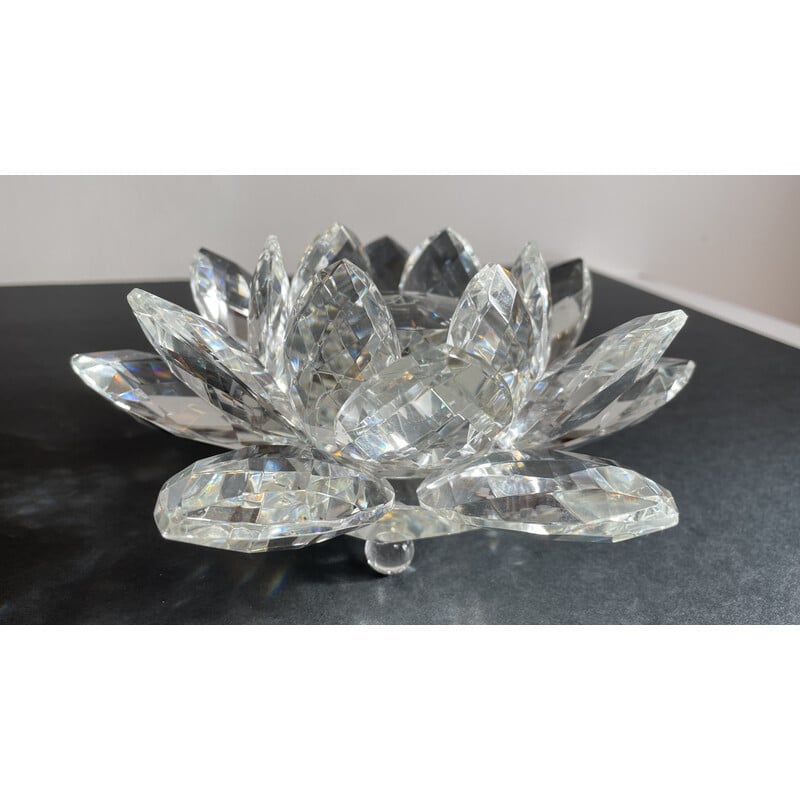 Vintage carved crystal lotus flower paperweight