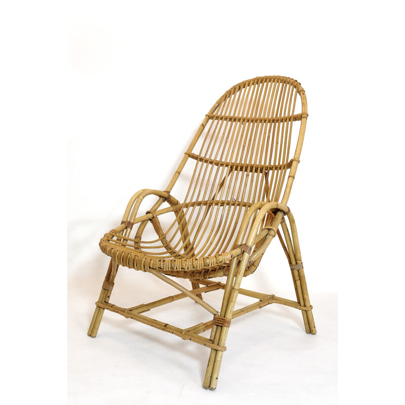 Vintage rattan armchair with armrest, 1960-1970