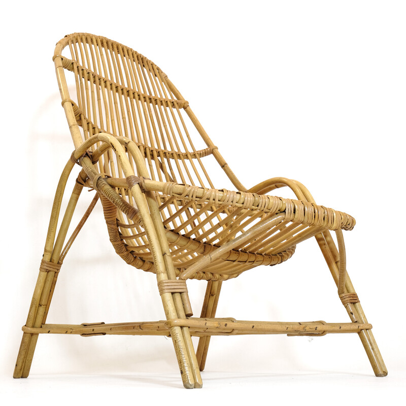 Vintage rattan armchair with armrest, 1960-1970