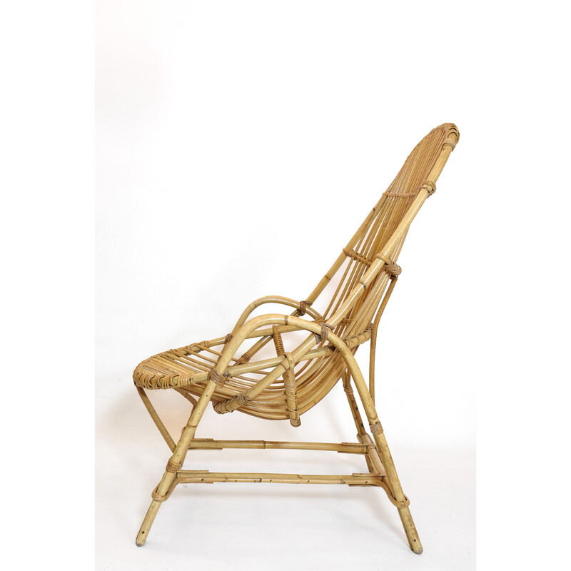 Cadeira de braços Vintage rattan com apoio de braço, 1960-1970