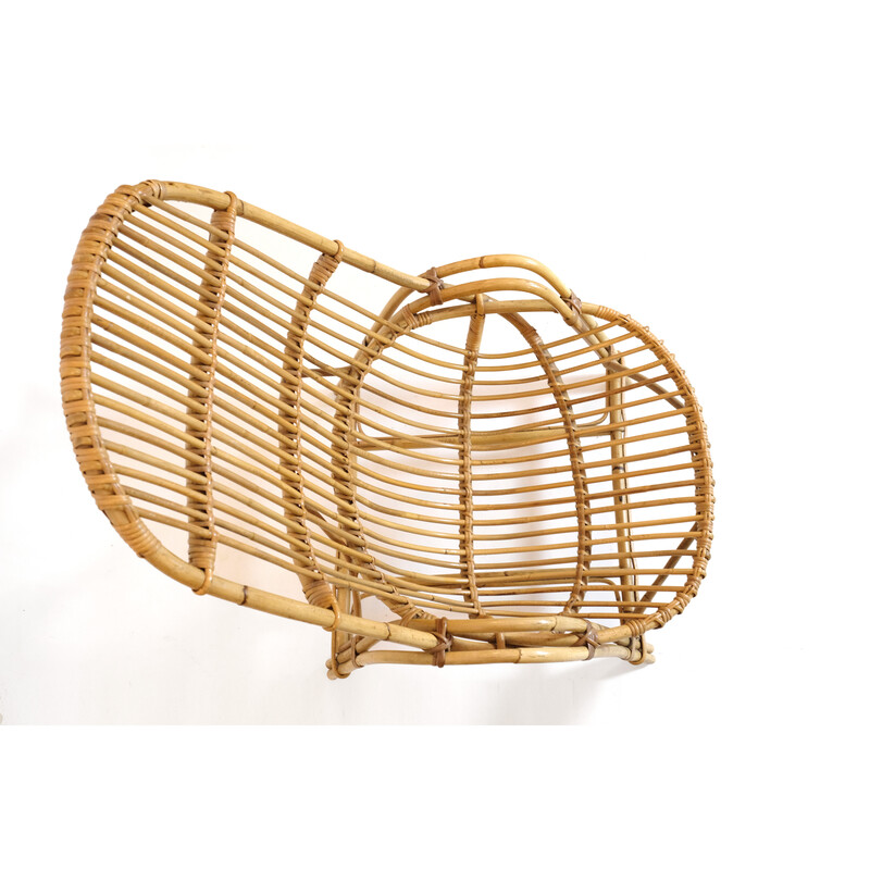 Vintage rattan armchair with armrest, 1960-1970