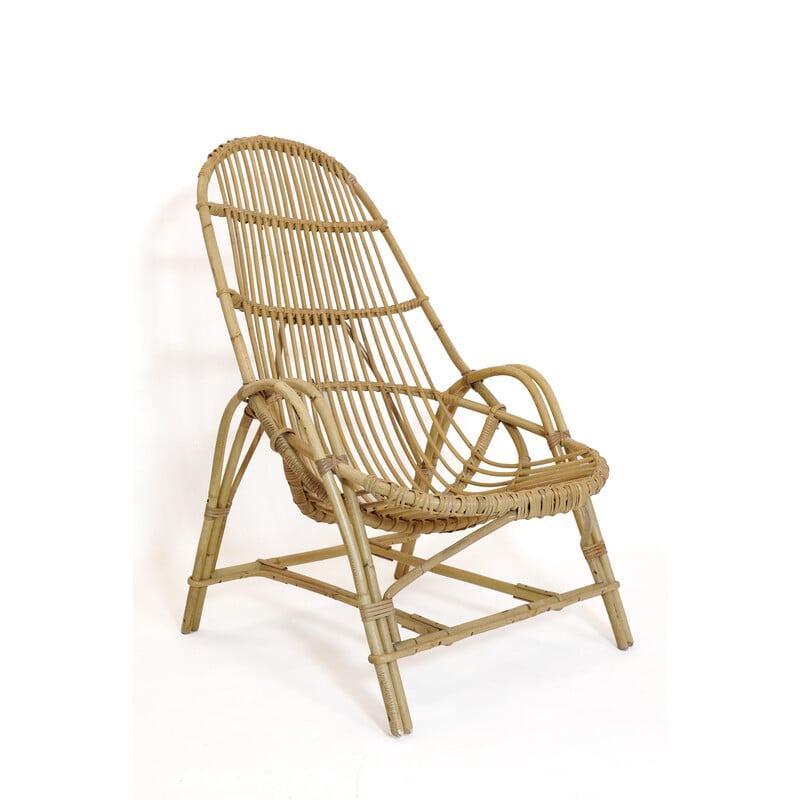 Vintage rattan armchair with armrest, 1960-1970
