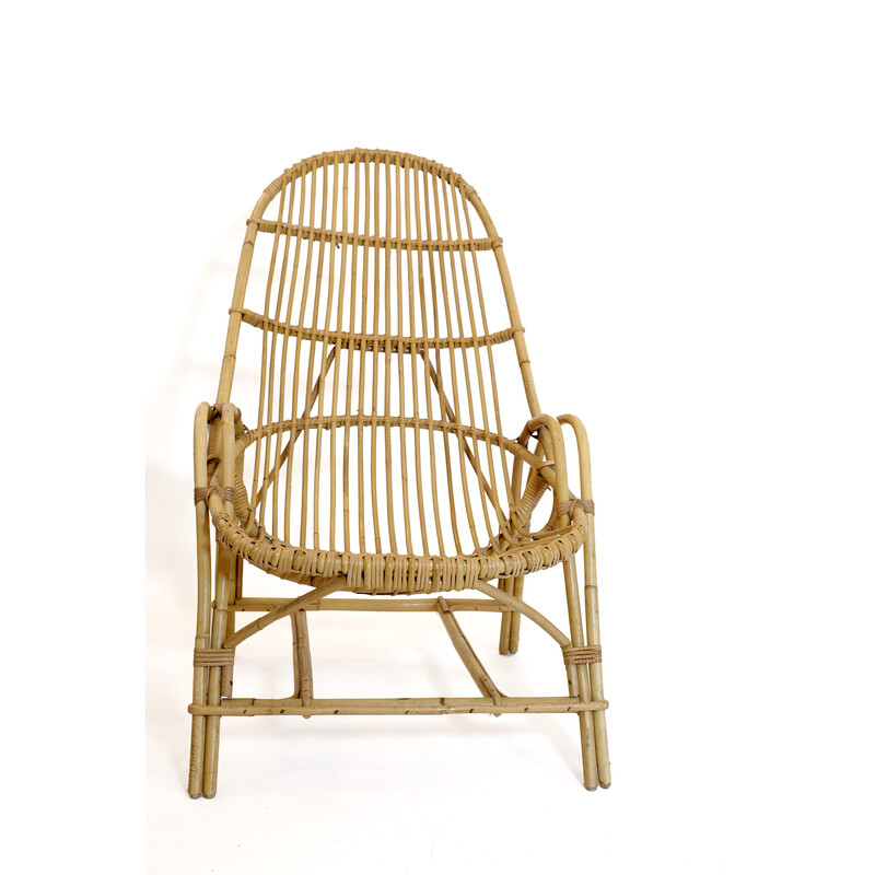 Vintage rattan armchair with armrest, 1960-1970