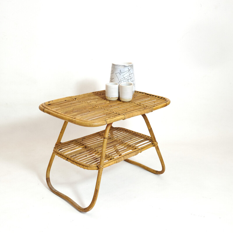 Vintage Italian coffee table in rattan, 1950