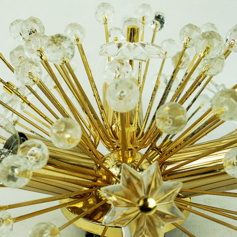Austrian vintage brass and crystal wall lamp by E. Stejnar for Rupert Nikoll