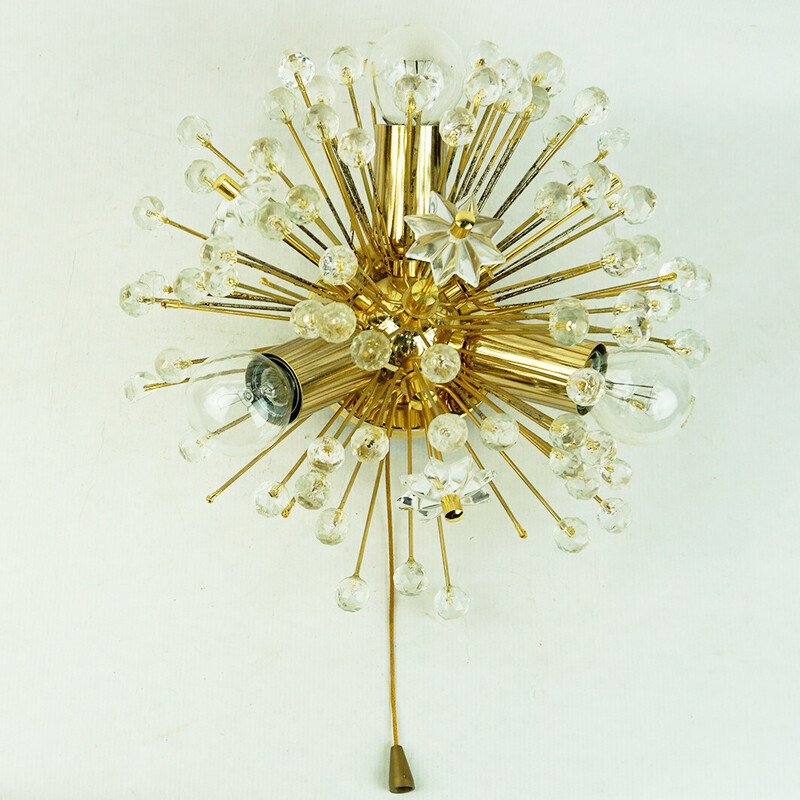 Austrian vintage brass and crystal wall lamp by E. Stejnar for Rupert Nikoll