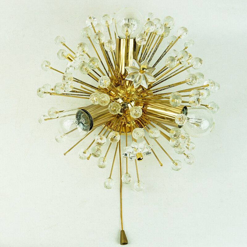 Oostenrijkse vintage messing en kristallen wandlamp van E. Stejnar voor Rupert Nikoll