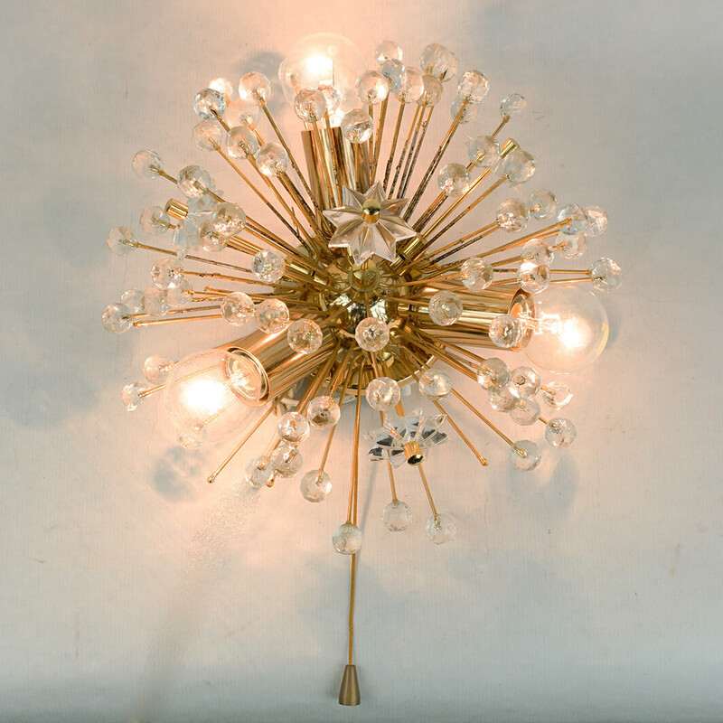 Oostenrijkse vintage messing en kristallen wandlamp van E. Stejnar voor Rupert Nikoll