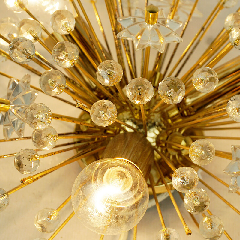 Austrian vintage brass and crystal wall lamp by E. Stejnar for Rupert Nikoll