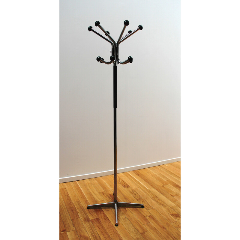 Vintage industrial coat rack in chrome and black metal