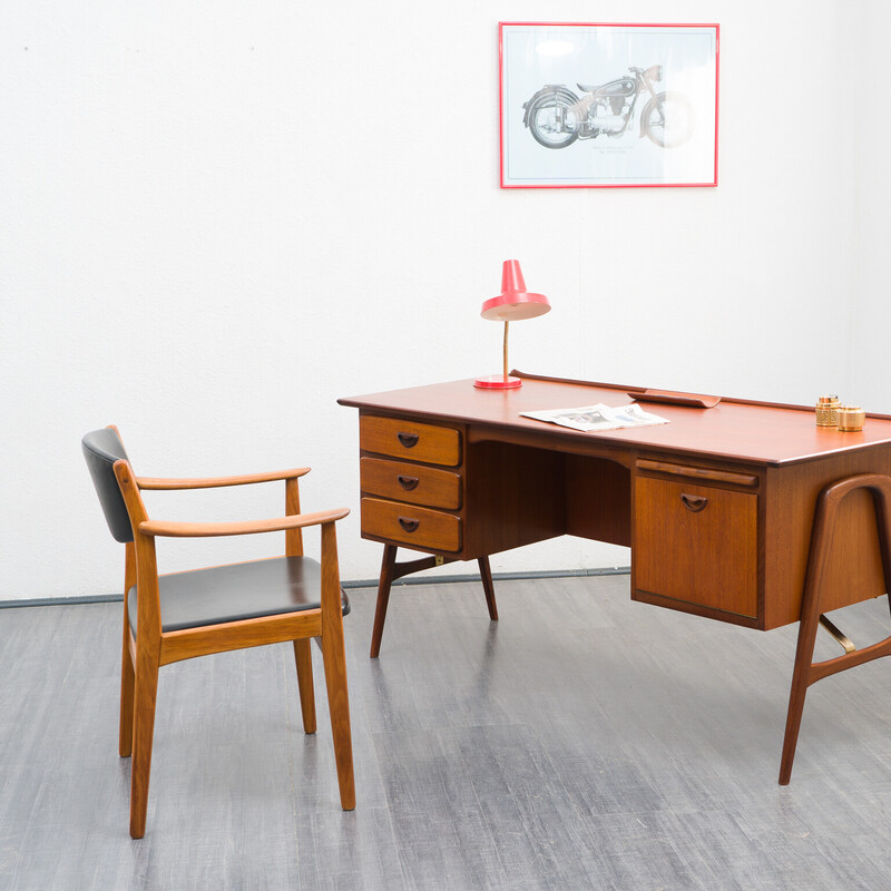 Vintage Scandinavian armchair in teak and leatherette, 1960