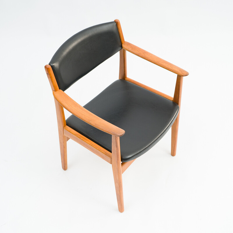 Poltrona scandinava vintage in teak e similpelle, 1960