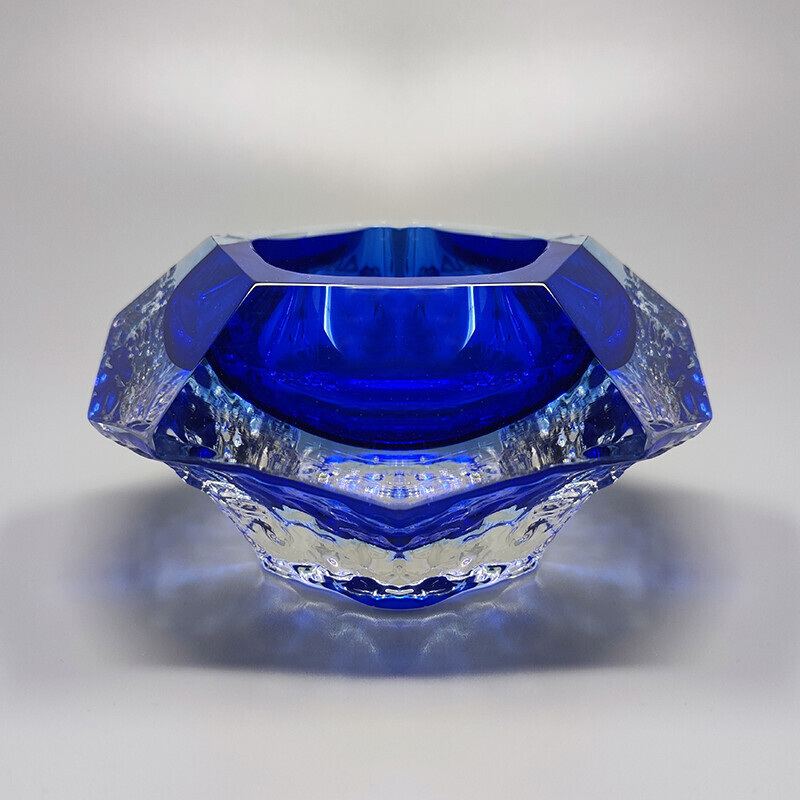 Cenicero vintage de cristal azul de Flavio Poli para Seguso, 1960