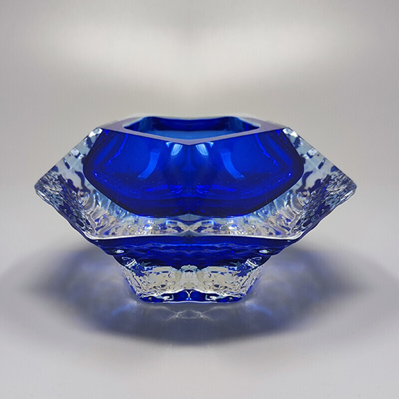 Cenicero vintage de cristal azul de Flavio Poli para Seguso, 1960