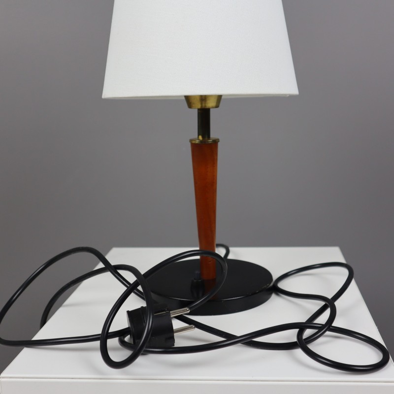 Vintage Swedish desk lamp in teak and brass-plated metal