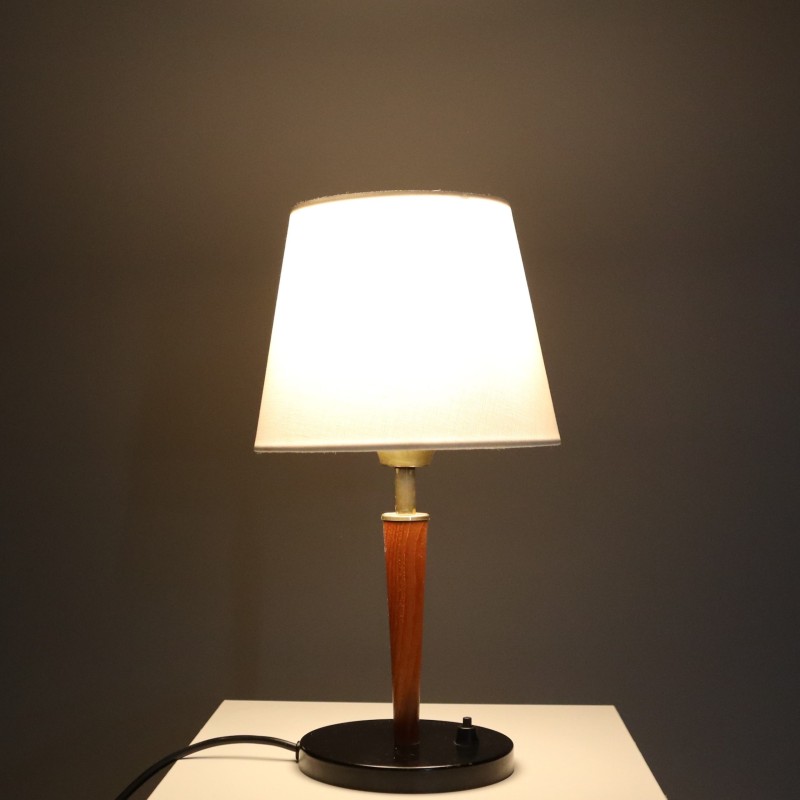 Vintage Zweedse bureaulamp in teakhout en verchroomd metaal
