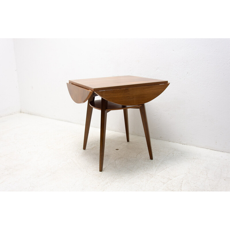 Vintage walnut folding coffee table, Czechoslovakia 1950