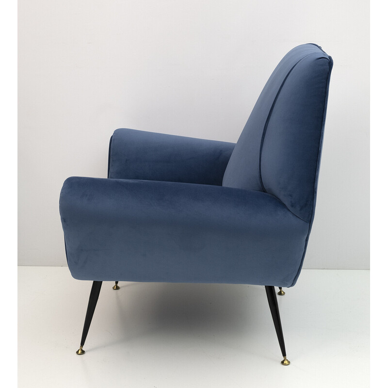 Coppia di poltrone vintage in velluto blu di Gigi Radice per Minotti, 1950