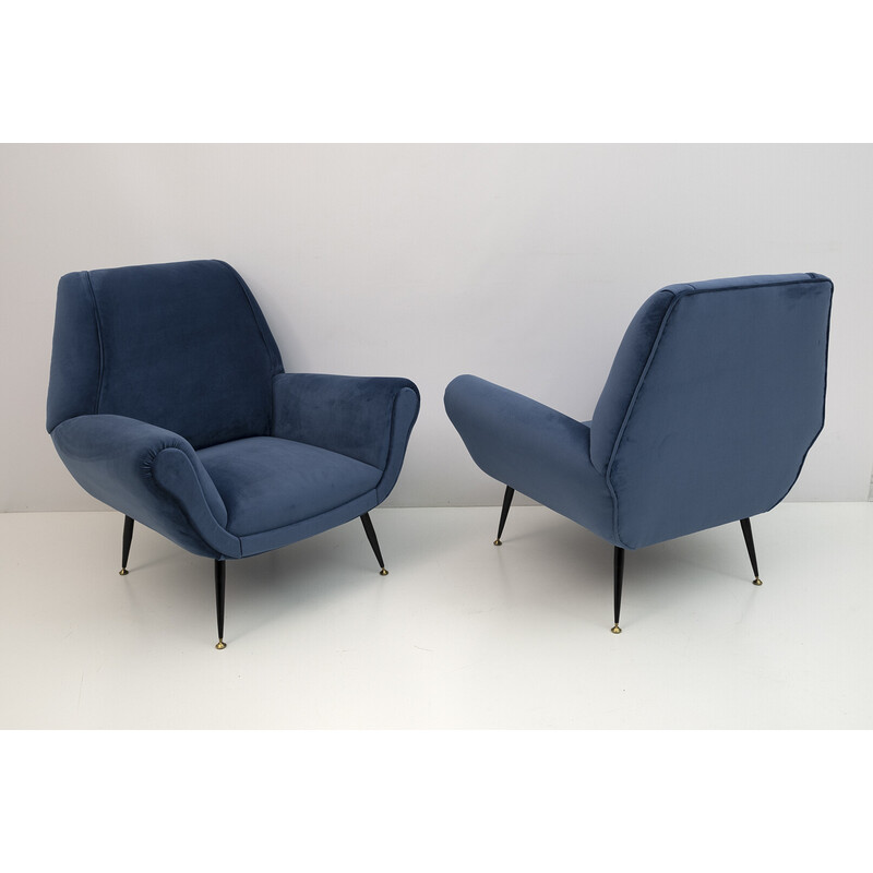 Pareja de sillones vintage de terciopelo azul de Gigi Radice para Minotti, 1950