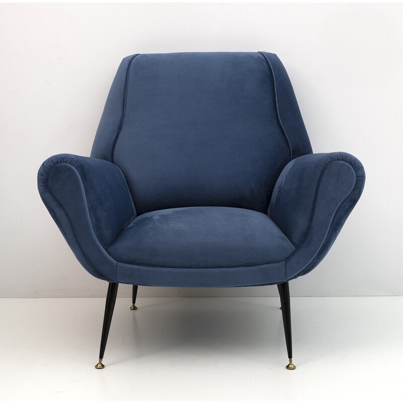 Paar Sessel aus blauem Samt von Gigi Radice für Minotti, 1950