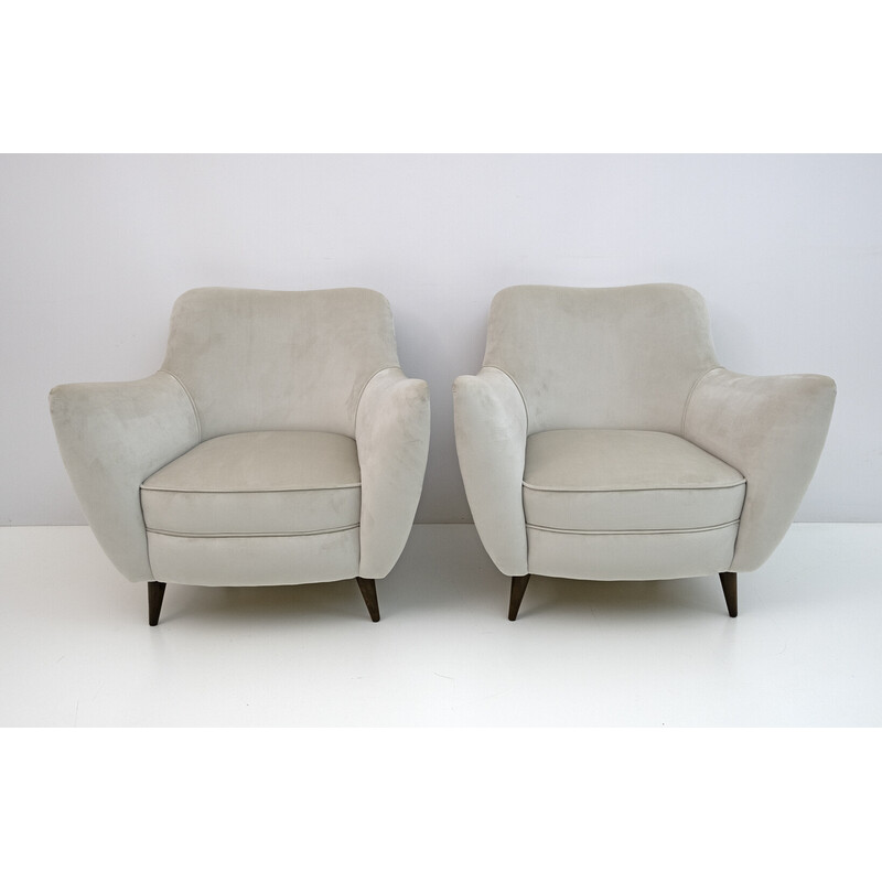 Pair of vintage Perla armchairs in velvet by Giulia Veronesi for Isa Bergamo, Italy 1950