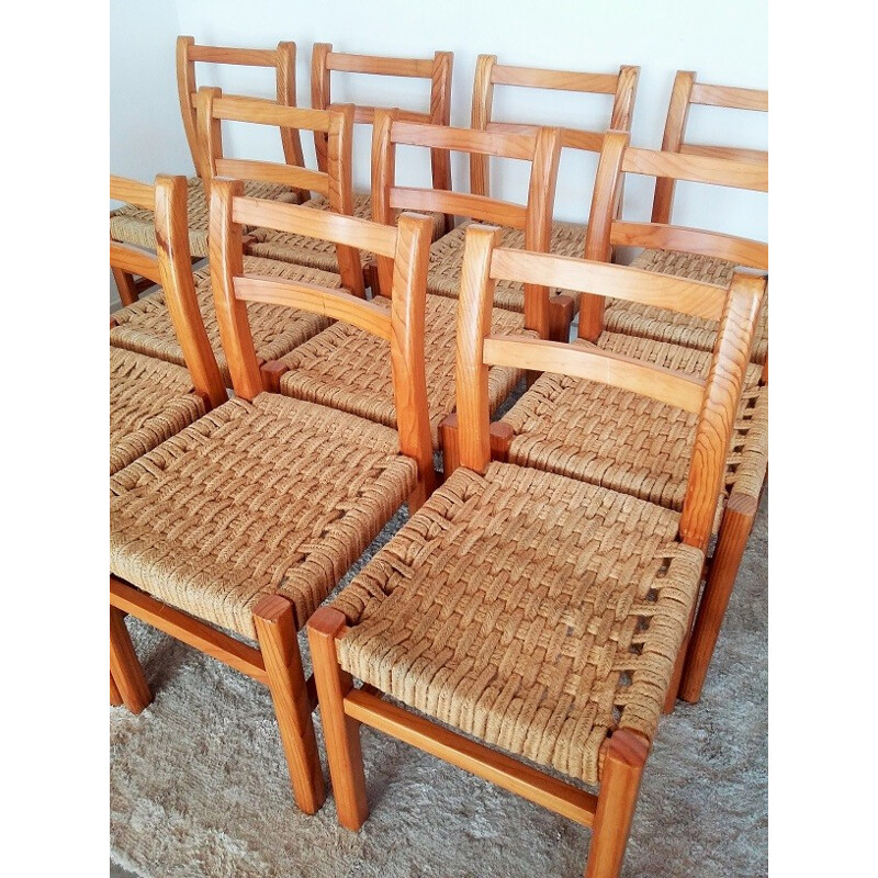 Suite 10 chaises cordes vintage - 1970
