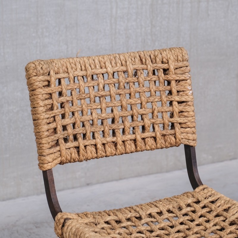 Vintage desk chair in oak and rope by Audoux-Minet, France 1960