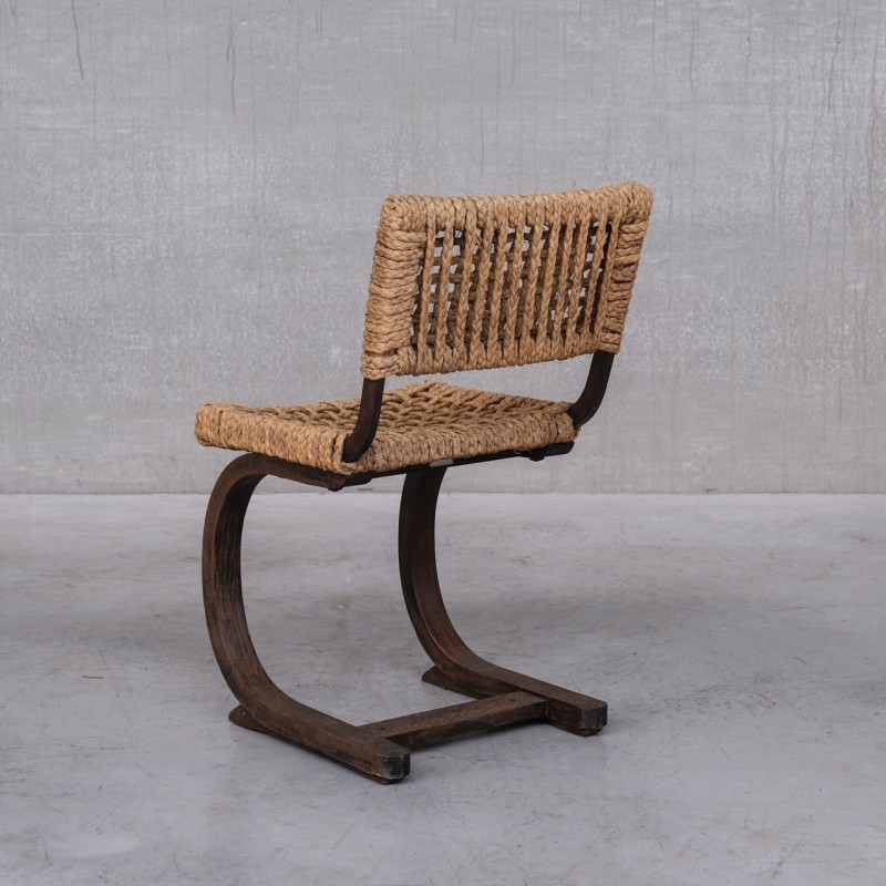 Vintage desk chair in oak and rope by Audoux-Minet, France 1960