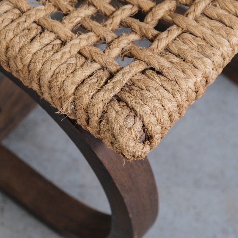 Vintage desk chair in oak and rope by Audoux-Minet, France 1960