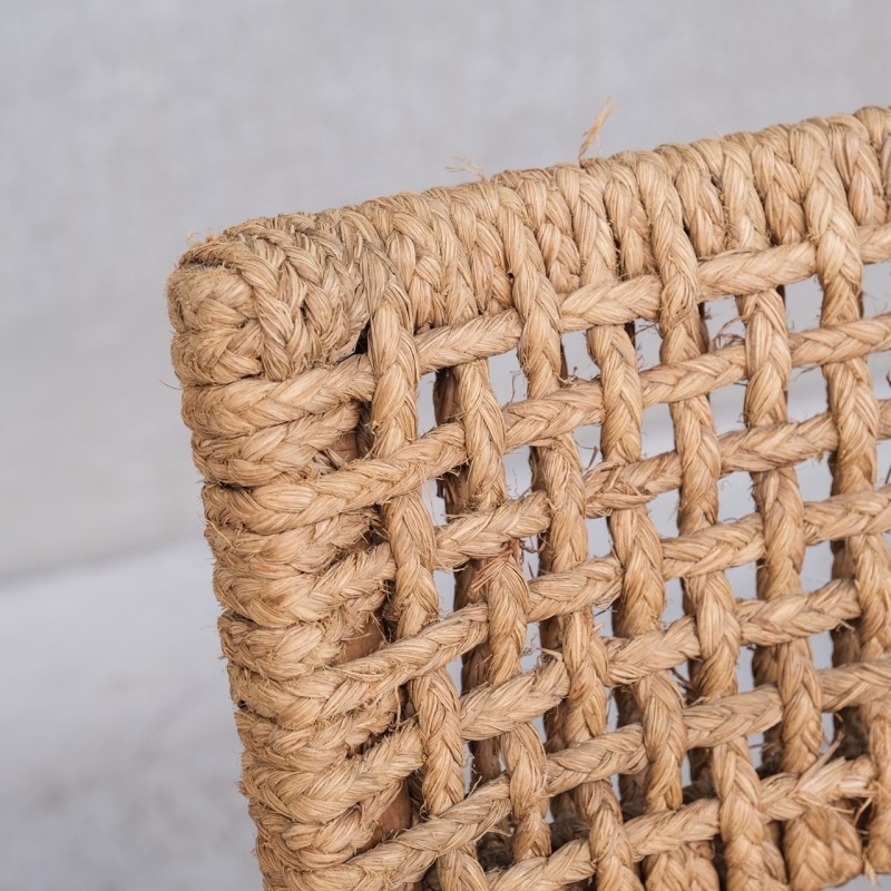 Vintage desk chair in oak and rope by Audoux-Minet, France 1960