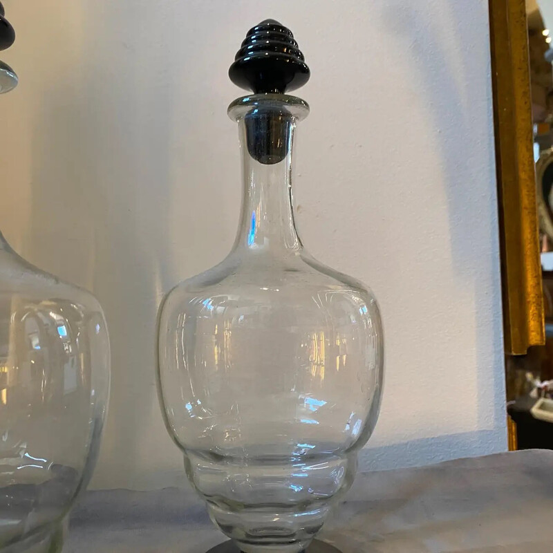 Bottiglie da liquore vintage in cristallo e metallo argentato