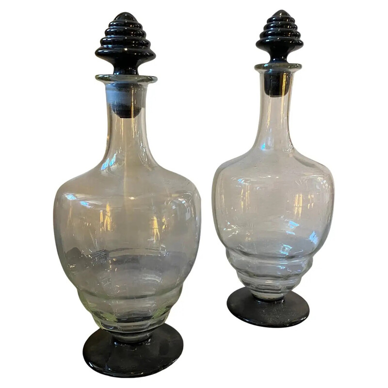 Pair of vintage Murano glass liqueur bottles, Italy 1930