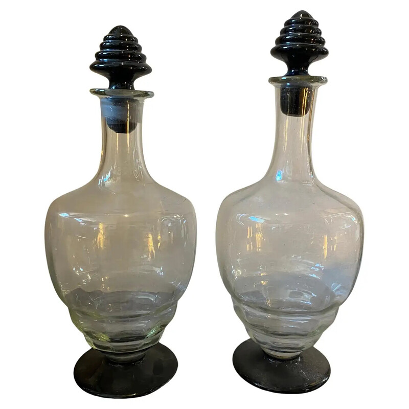 Pareja de botellas de licor vintage de cristal de Murano, Italia 1930