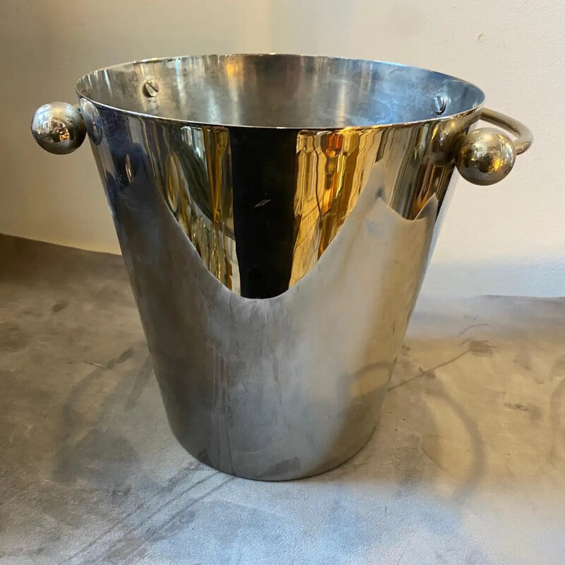 Vintage wine cooler in silver metal, Italy 1970