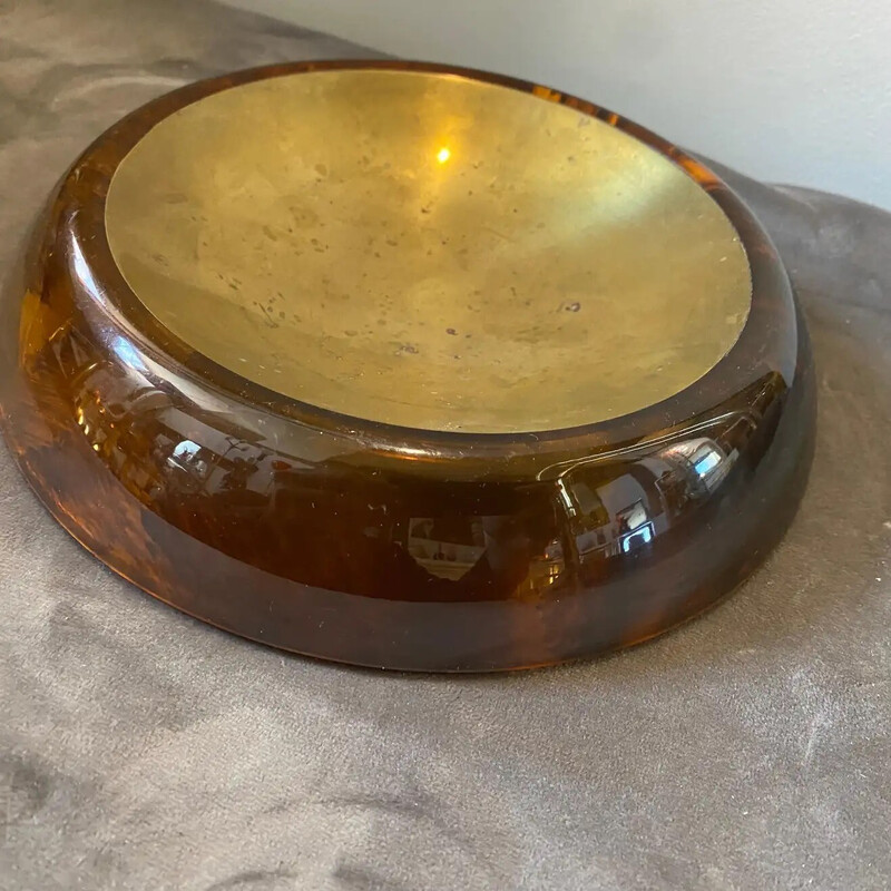 Vintage faux lucite tortoise and brass ashtray, Italy 1980