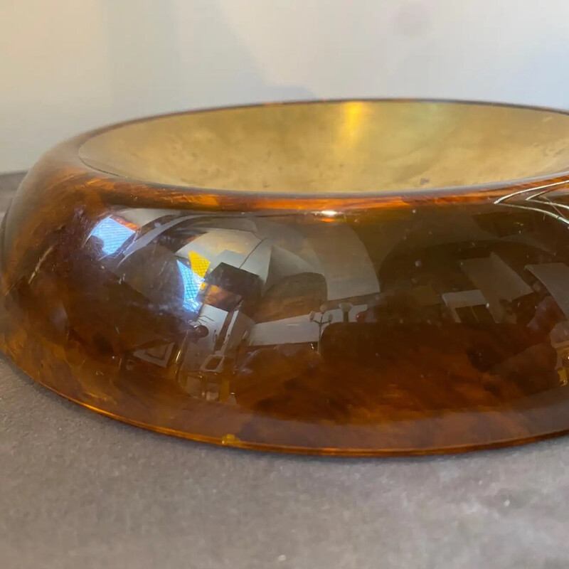 Vintage faux lucite tortoise and brass ashtray, Italy 1980