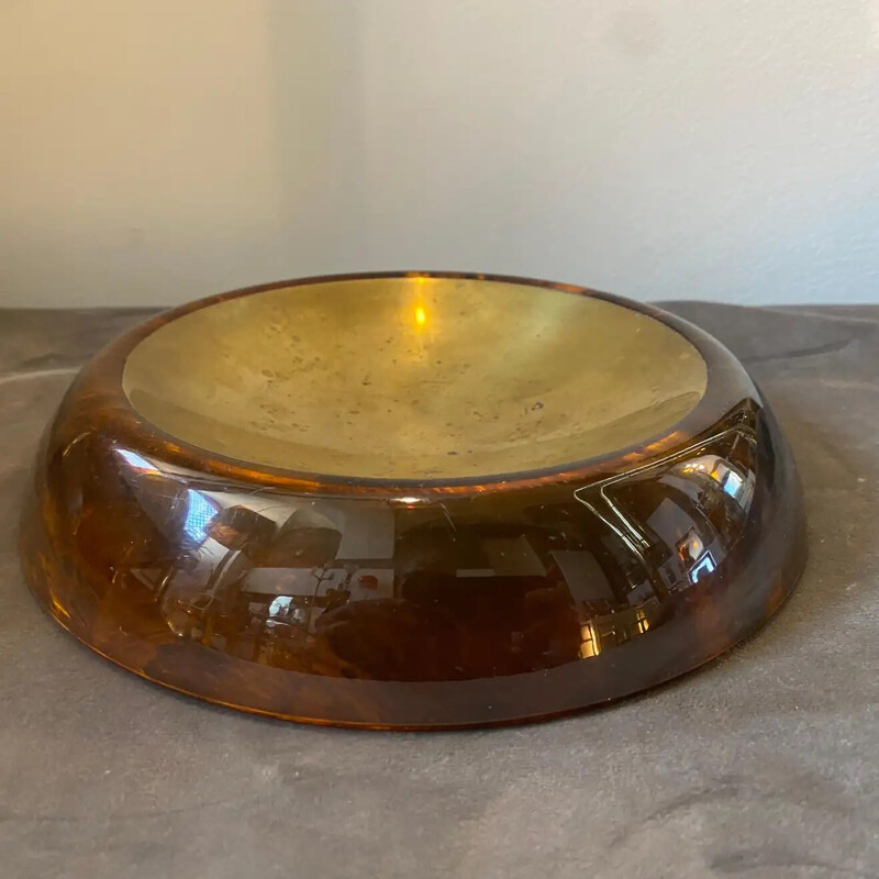 Vintage faux lucite tortoise and brass ashtray, Italy 1980