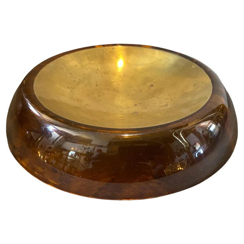 Vintage faux lucite tortoise and brass ashtray, Italy 1980