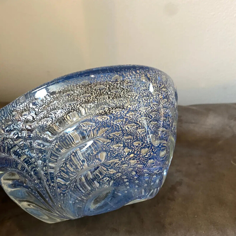 Vintage blauw en zilveren Murano glazen kom, Italië 1980