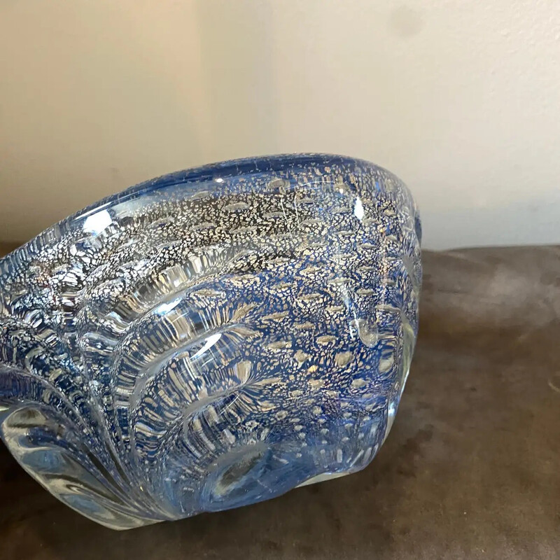 Vintage blue and silver Murano glass bowl, Italy 1980