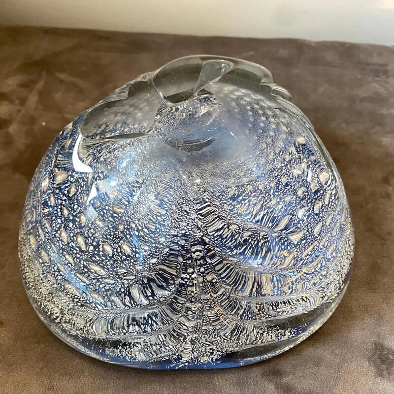 Vintage blue and silver Murano glass bowl, Italy 1980