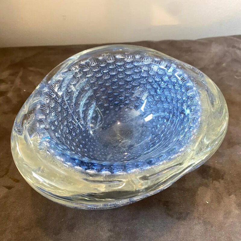 Vintage blue and silver Murano glass bowl, Italy 1980