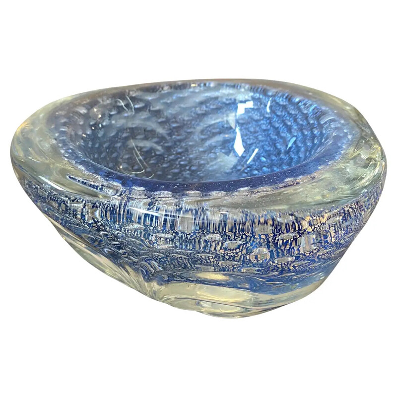 Vintage blue and silver Murano glass bowl, Italy 1980