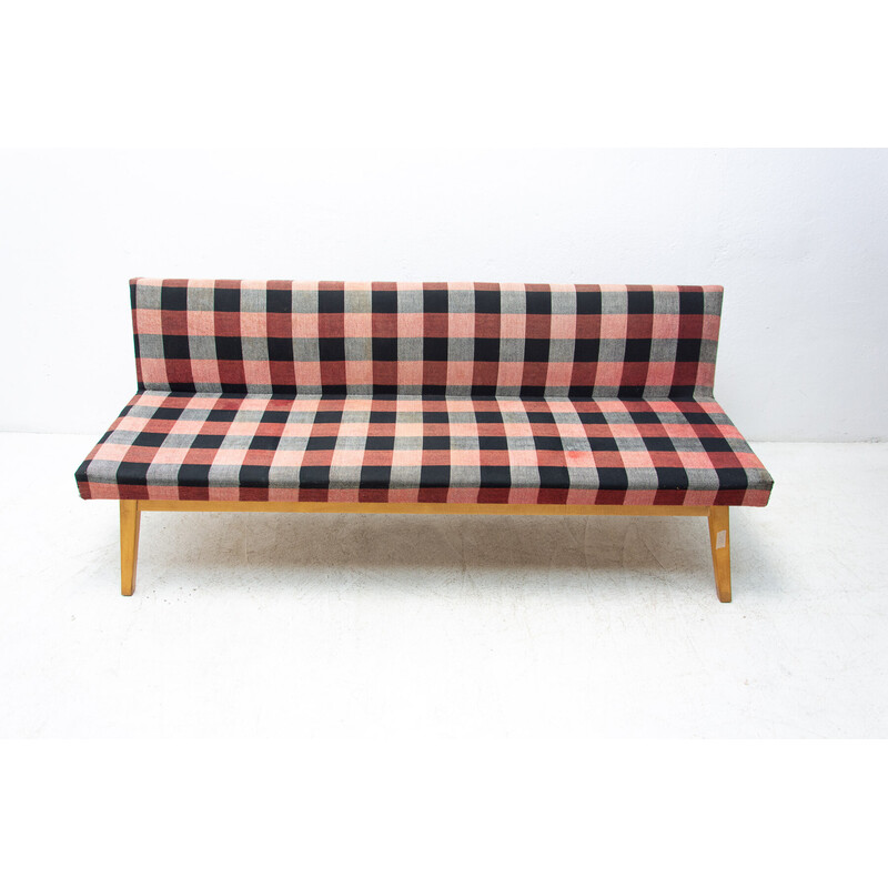 Vintage beech and fabric folding sofa bed by Miroslav Navrátil, Czechoslovakia 1960
