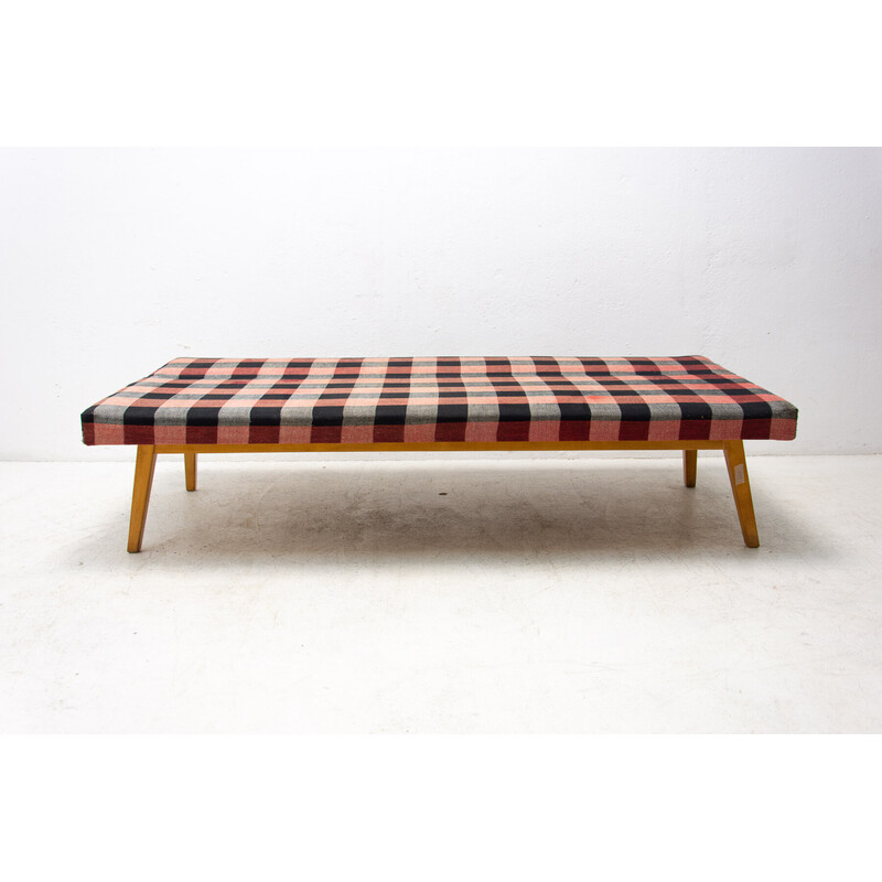 Vintage beech and fabric folding sofa bed by Miroslav Navrátil, Czechoslovakia 1960