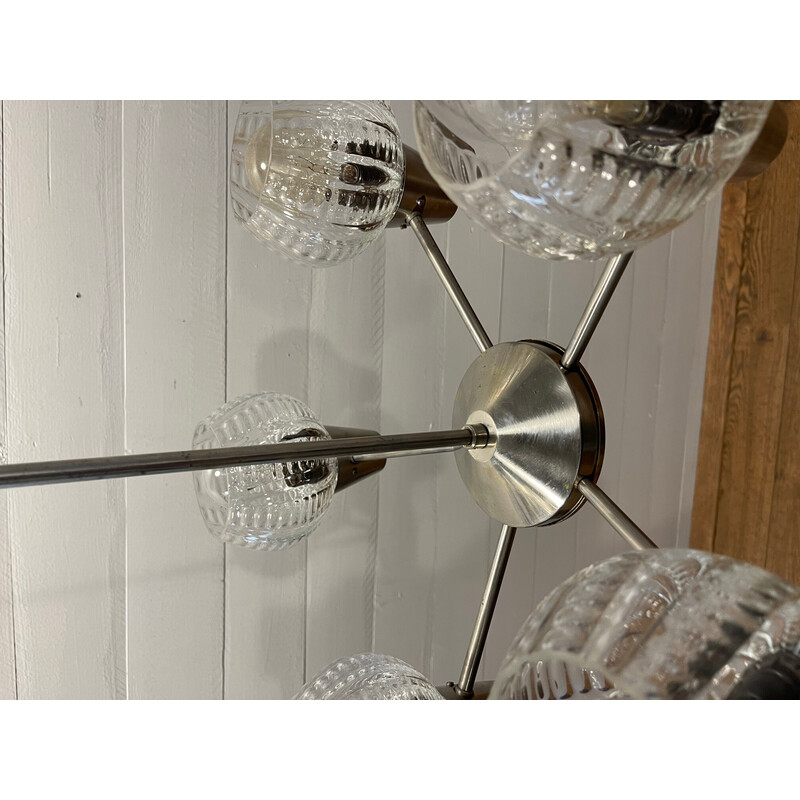 Vintage chrome and glass chandelier