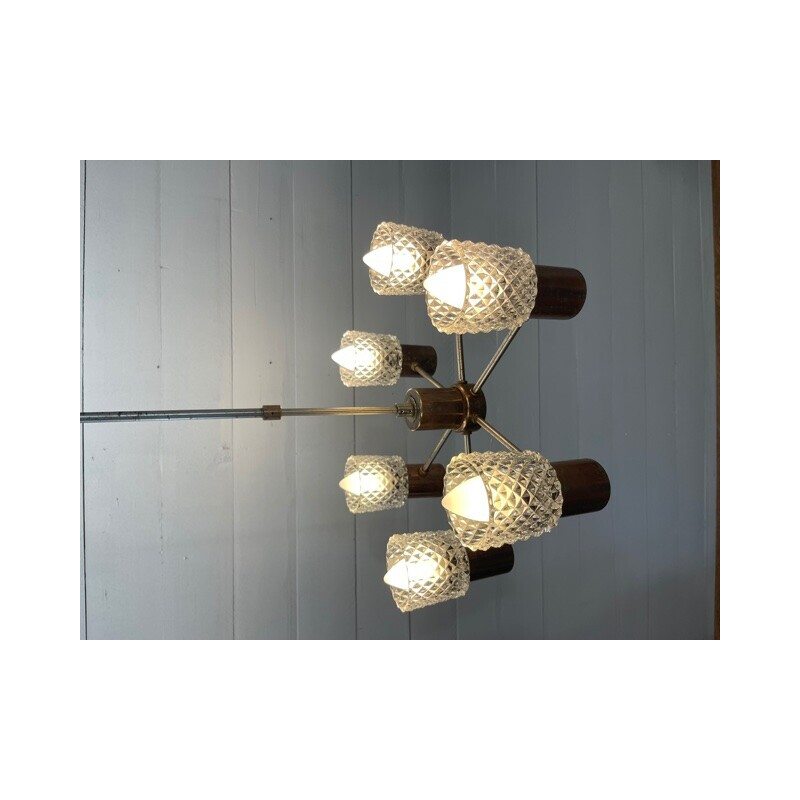 Vintage Sputnik chandelier in brass and glass