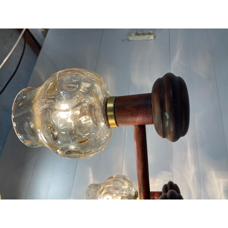 Vintage drevo humpolec chandelier in wood, brass and glass